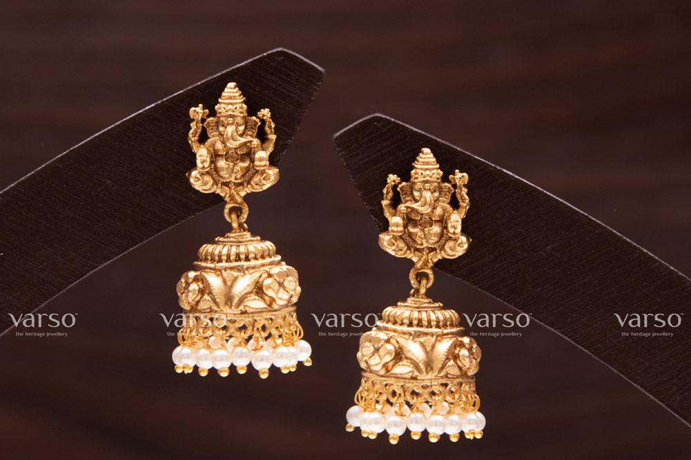 Varso Gold Alloy Pearl Jhumkas Earrings - 211070