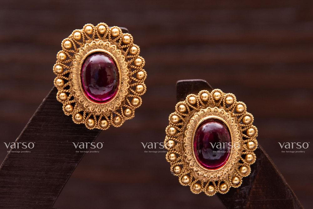 Varso Ruby Gold Alloy Studs Earrings - 211104