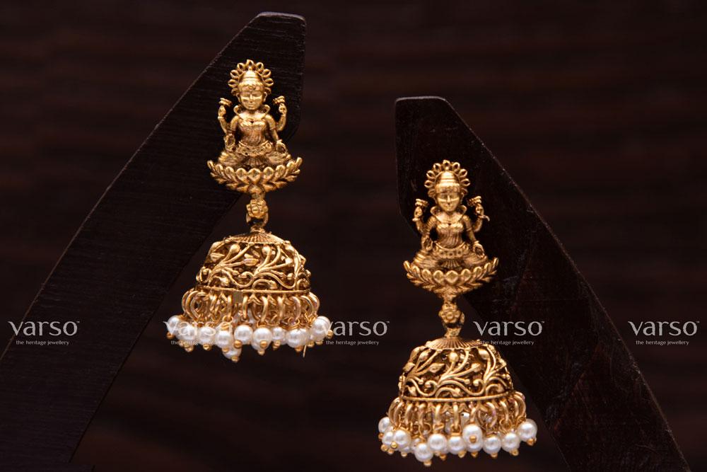 Varso Gold Alloy Pearl Dangler Earrings - 211129