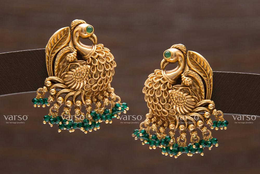 Varso Emerald Gold Alloy Green Dangler Earrings - 211170