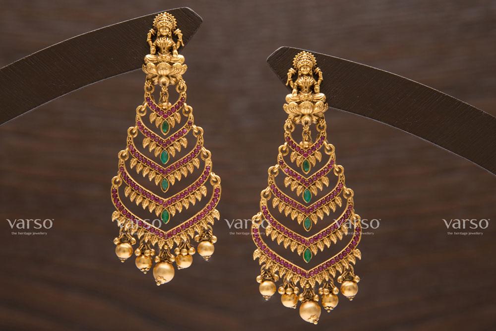 Varso Kempu & Green Gold Alloy Ball Dangler Earrings - 211177