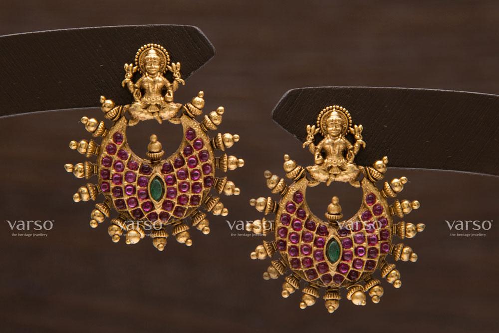 Varso Kempu & Green Gold Alloy Dangler Earrings - 211194