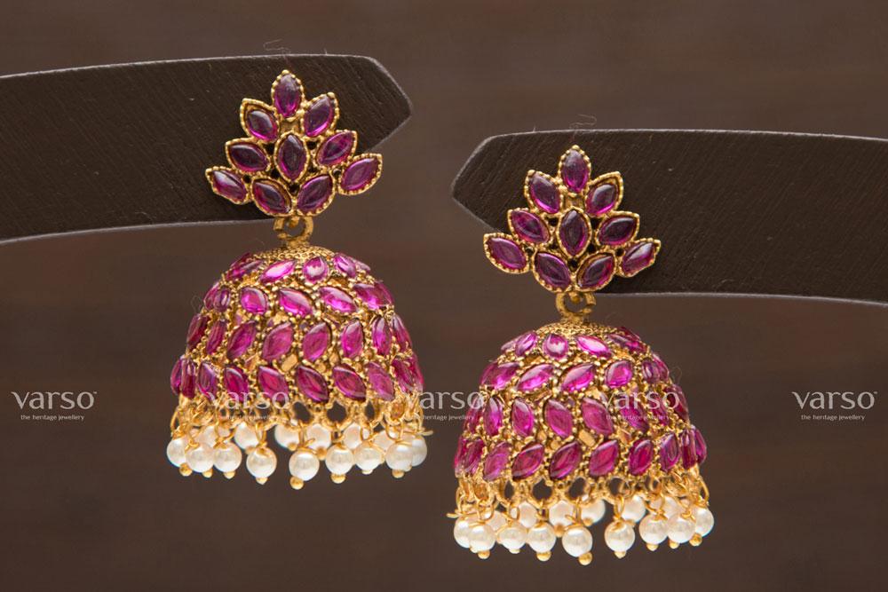Varso Kempu Gold Alloy Pearl Jhumkas Earrings - 211209