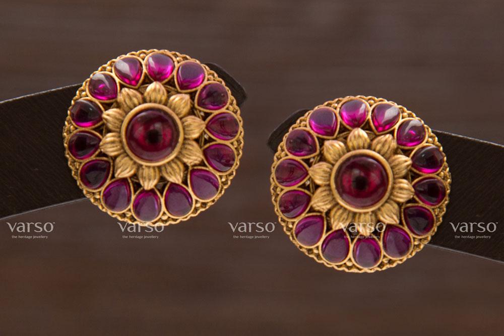 Varso Kempu Gold Alloy Studs Earrings - 211217