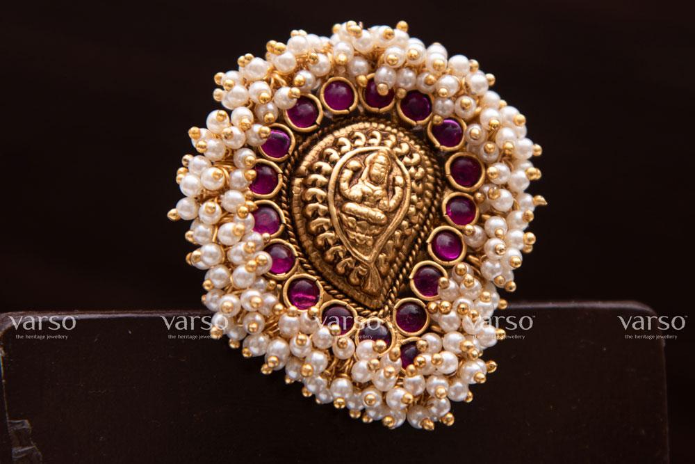 Varso kempu Gold Antique Brass Alloy Ring - 212006