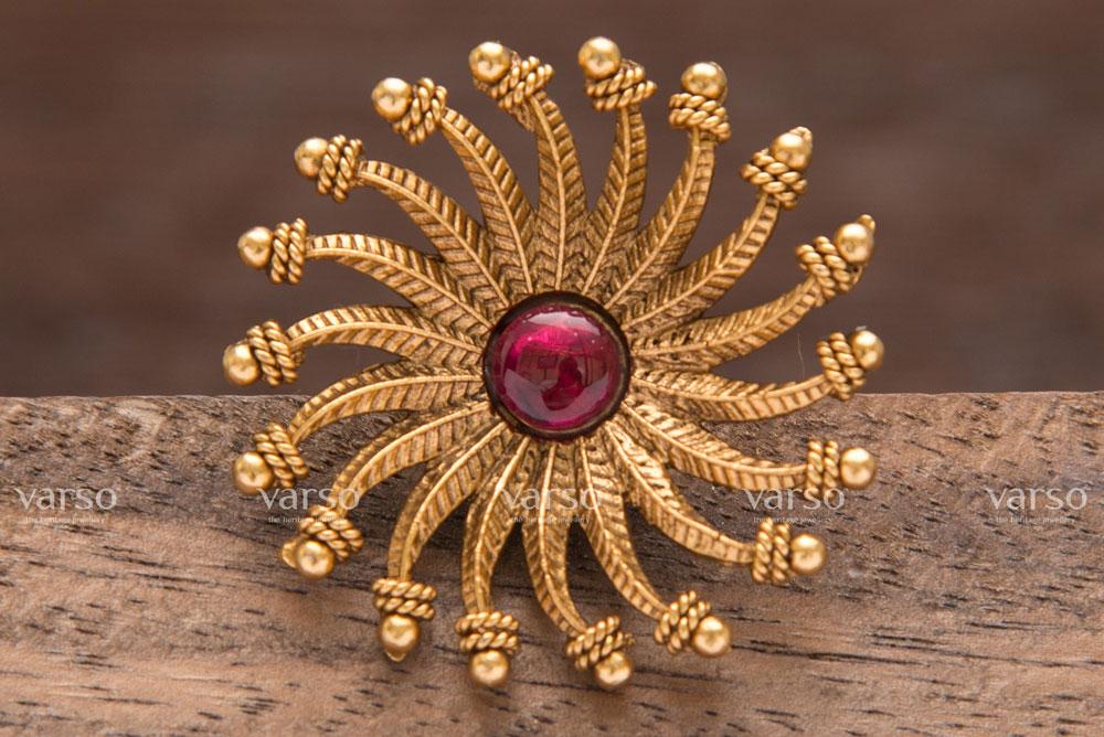 Varso Kempu Gold Antique Brass Alloy Adjustable Ring - 212022