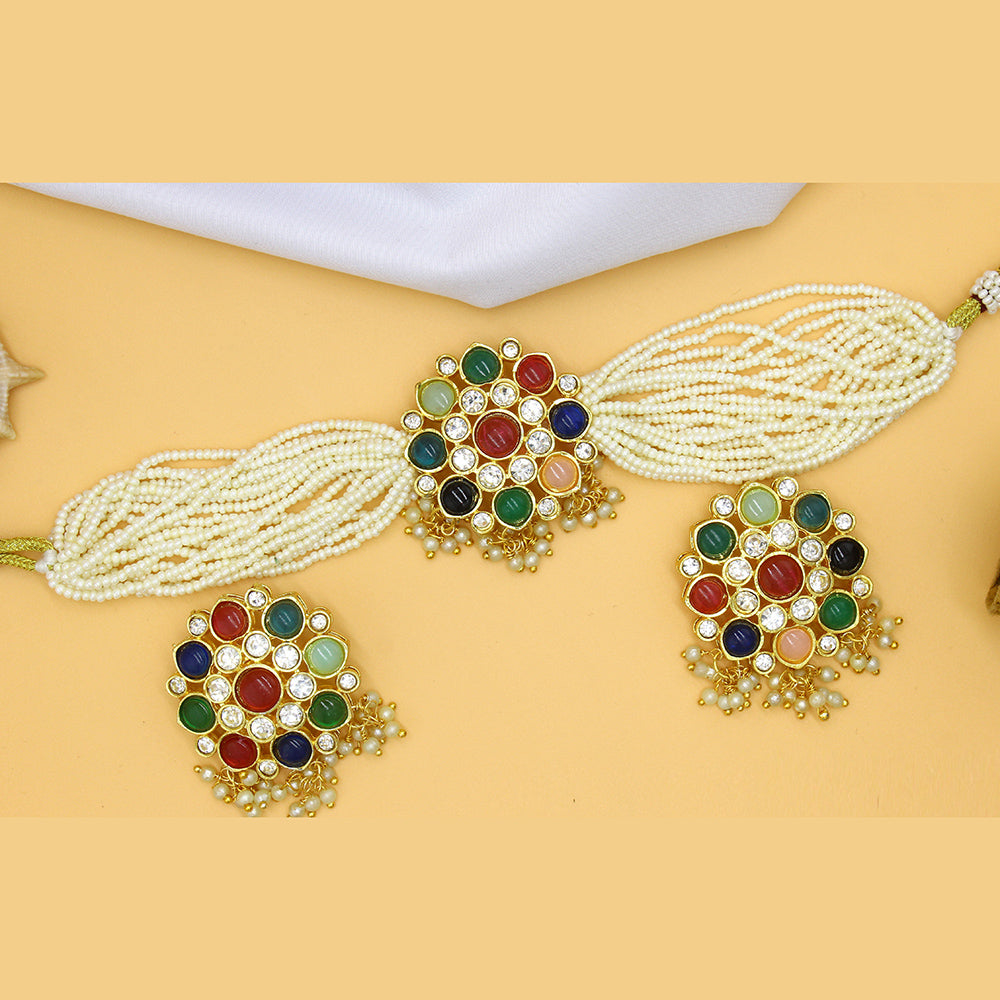 Mahavir Gold Plated Choker Necklace Set