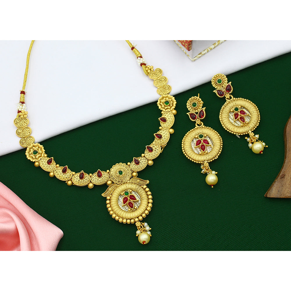 Mahavir Gold Plated Pota Stone Necklace Set