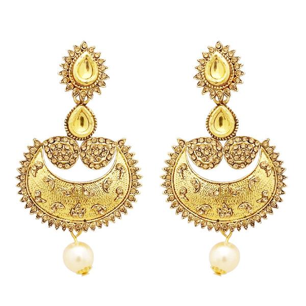 Jheel Austrian Stone Gold Plated Pearl Drop Dangler Earrings - 2900206A