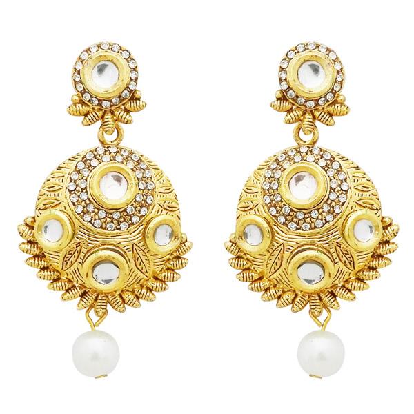 Jheel Stone Gold Plated Pearl Drop Dangler Earrings - 2900221B