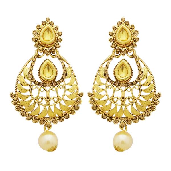 Jheel Gold Plated Stone Pearl Drop Dangler Earrings - 2900231A