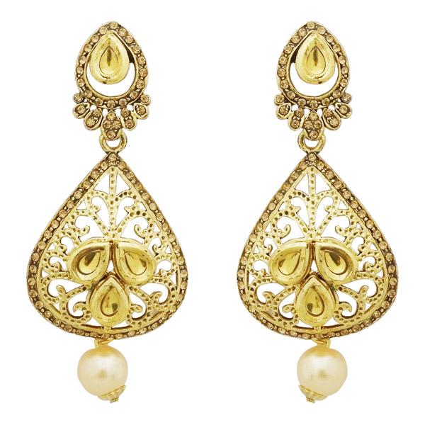 Jheel Kundan Stone Gold Plated Pearl Drop Dangler Earrings - 2900234A
