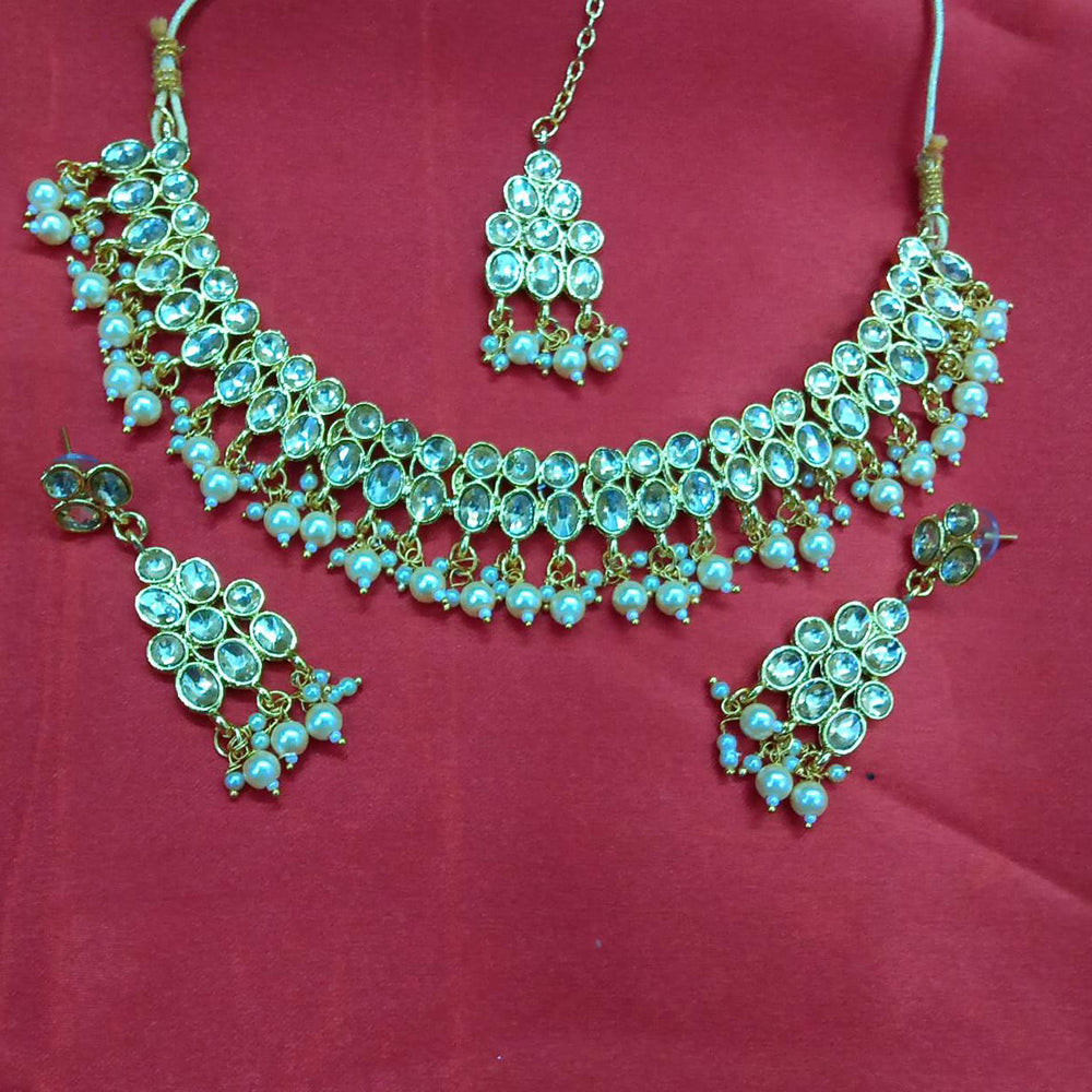 Jinu Arts White Kundan Choker Necklace Set With Maangtikka