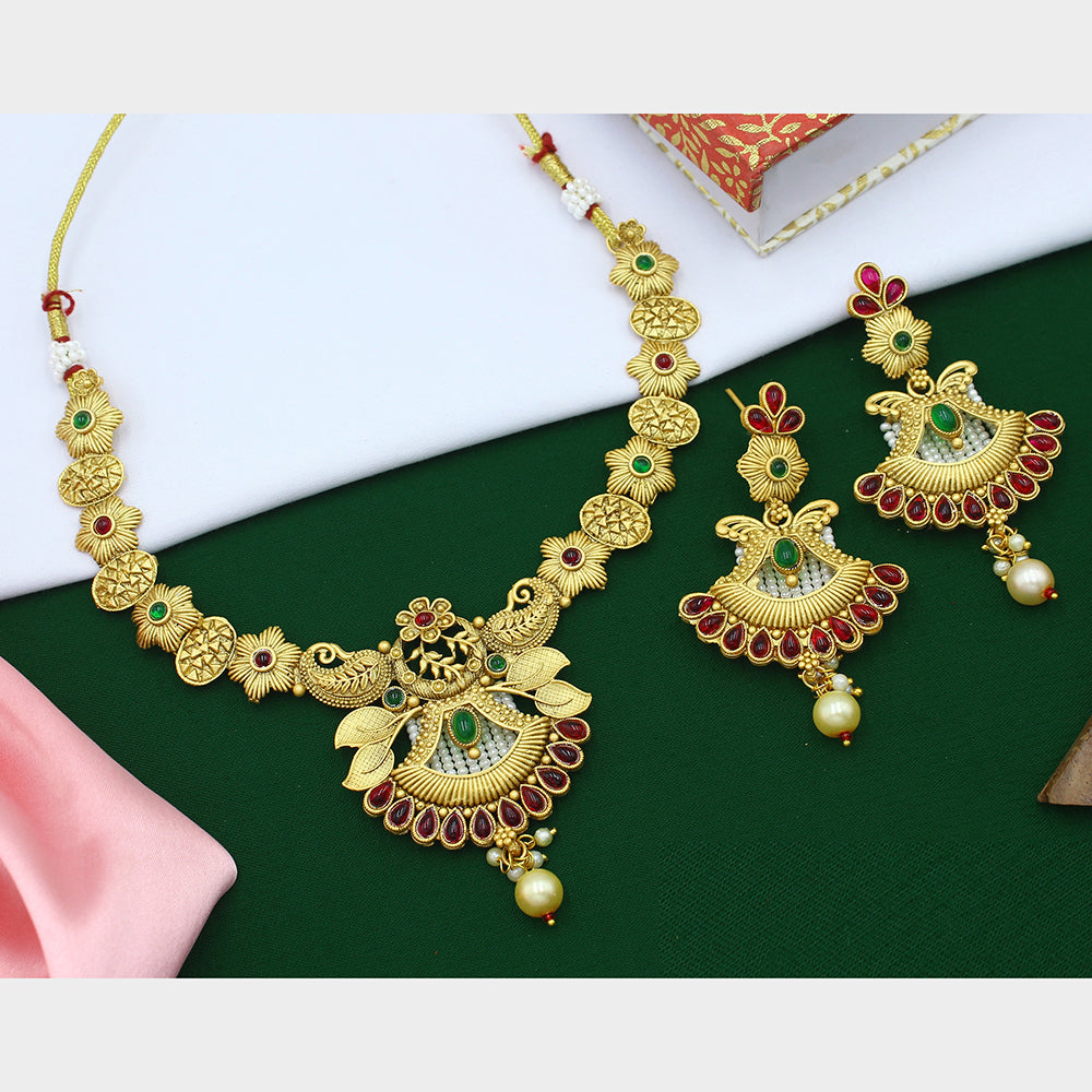 Mahavir Gold Plated Pota Stone Necklace Set