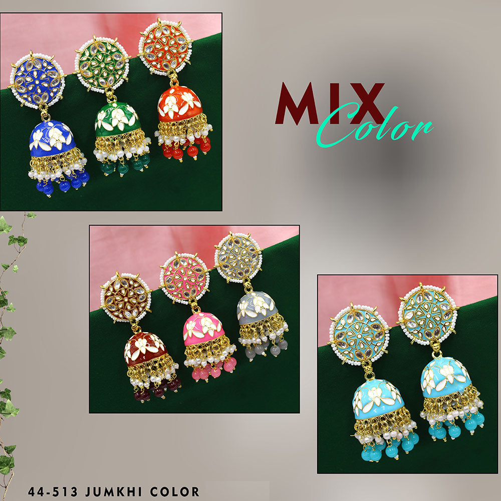 Mahavir Gold Plated Meenakari Jhumki Earrings