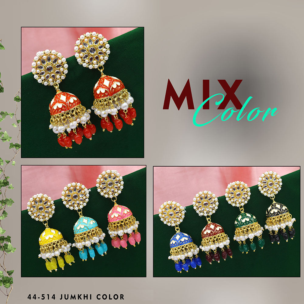 Mahavir Gold Plated Meenakari Jhumki Earrings