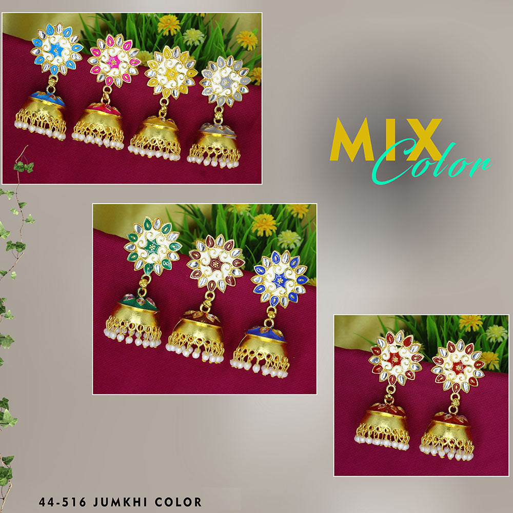 Mahavir Gold Plated Meenakari Jhumki Earrings