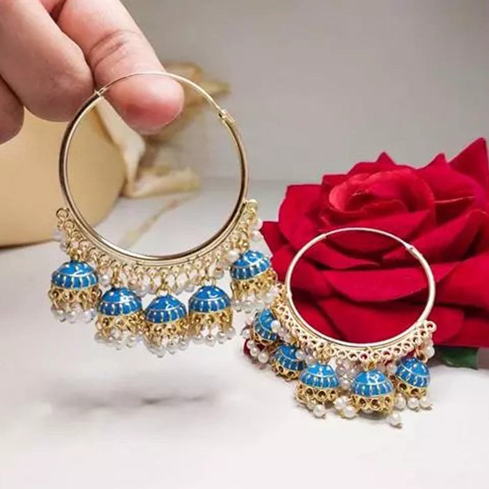 Mahavir Gold Plated Meenakari Jhumki Earrings