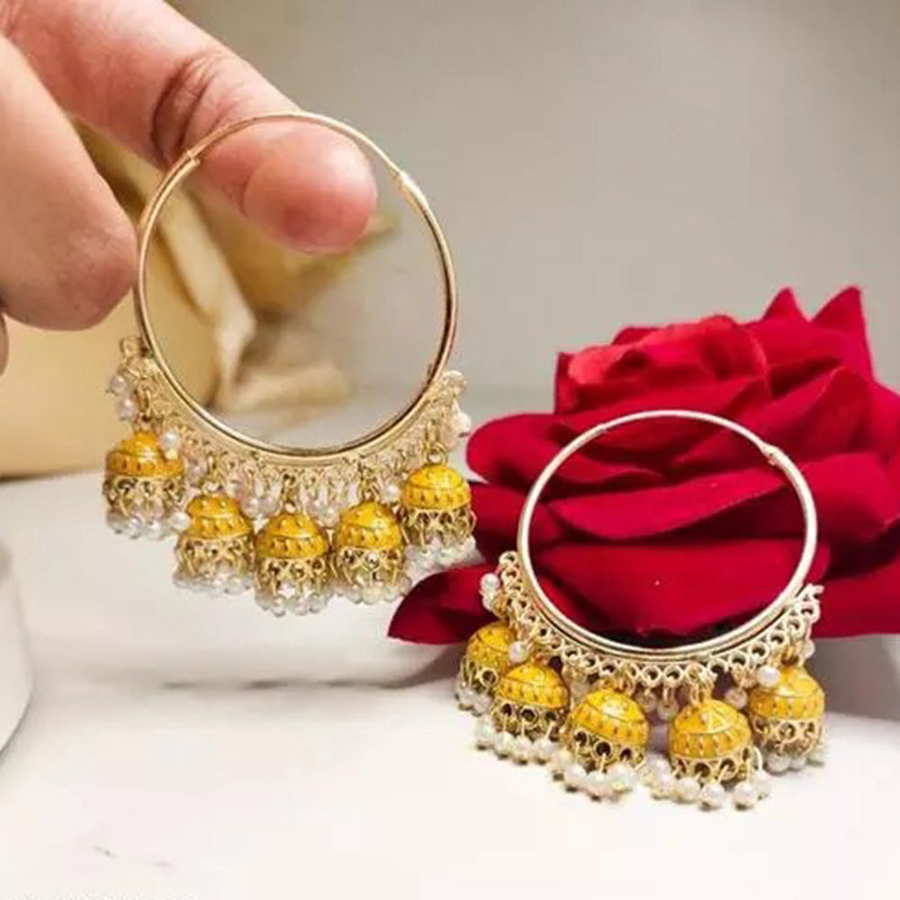 Mahavir Gold Plated Meenakari Jhumki Earrings