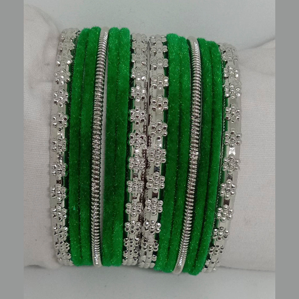 Chudiyan Green Bangles In Hand Green Polki Pearls Bangle Set