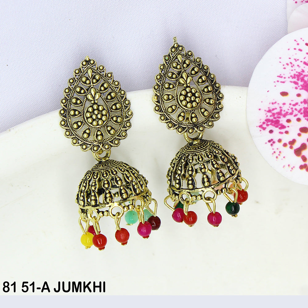 Mahavir Oxidised Gold Plated Jhumki Earrings