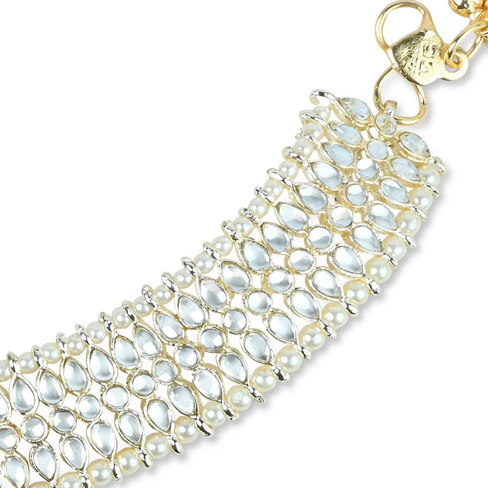 Etnico Traditional Alloy Gold Plated Kundan Pearl Payal Anklet for Women (A046W)