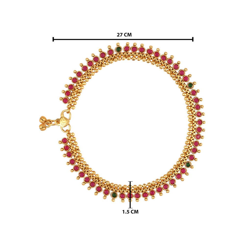 Etnico Gold Plated Traditional Stone Studded Adjustable Anklets/Payal For Girls & Women (A051MG)