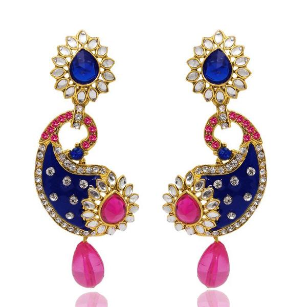 The99Jewel Blue Kundan Stone Peacock Earrings - 1304507