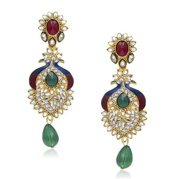 The99jewel Kundan Stone Meenakari Peacock Earrings - 1304529