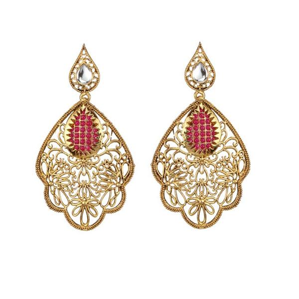 The99jewel Gold Plated Maroon Stone Kundan Dangler Earrings