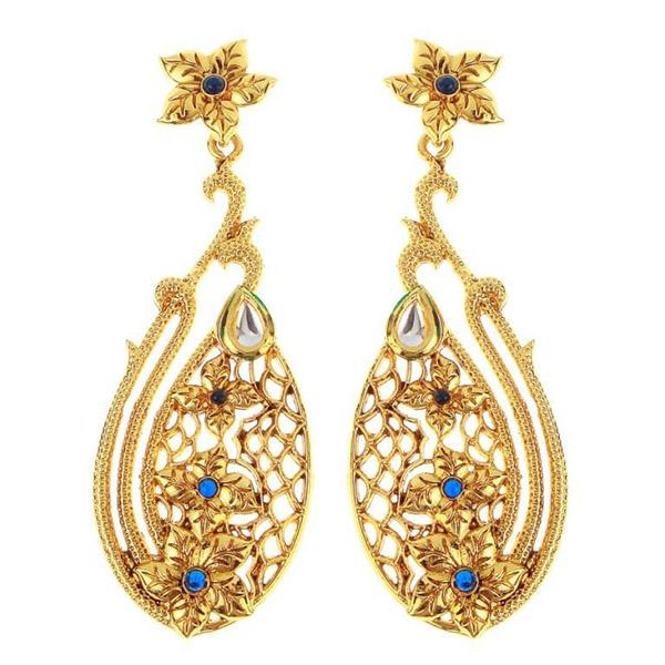The99jewel Gold Plated Blue Kundan Danglers Earrings