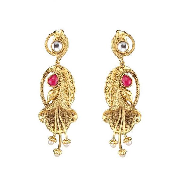 The99Jewel Pink Pota Stone and kundan Danglers earrings - 1307325