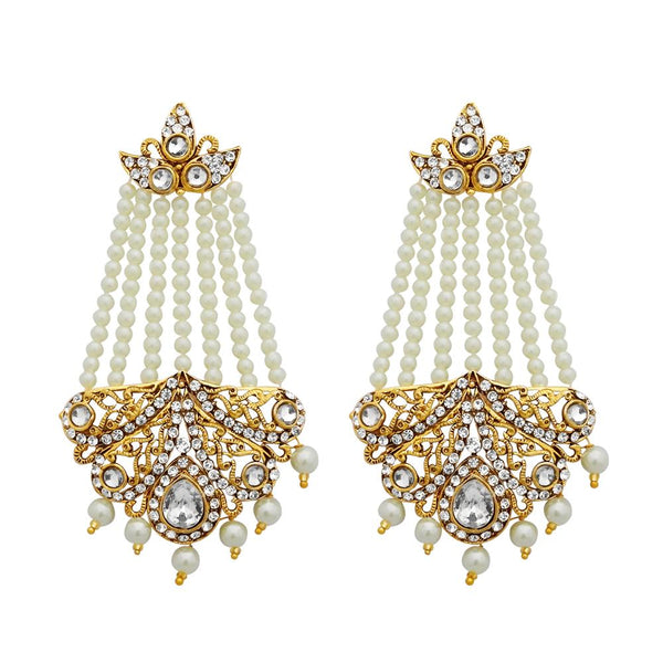Kriaa Gold Plated Austrian Stone Pearl Dangler Earrings - 1311108B