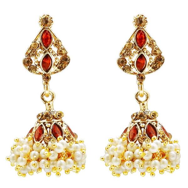 Kriaa Stone Gold Plated Pearl Jhumki Earrings - 1307815E