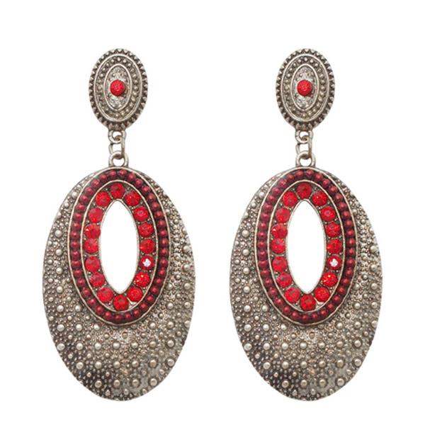 The99Jewel Austrian Stone Silver Plated Oval Dangler Earring - 1308102B
