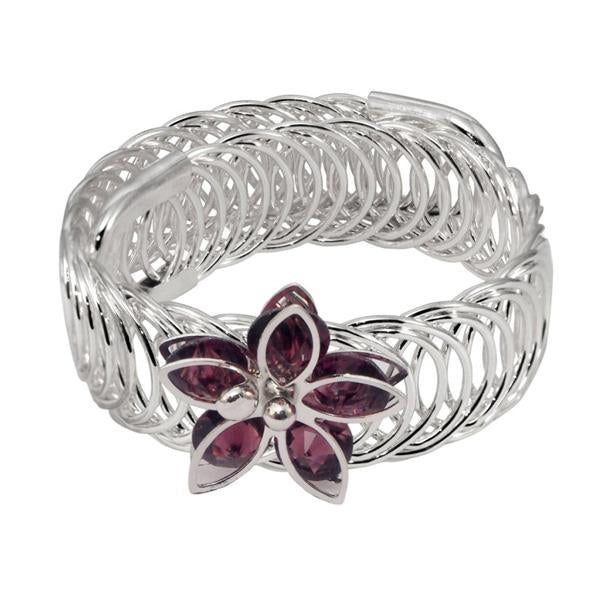 Urthn Purple Austrian Stone Silver Plated floral Adjustable kada - 1402106E