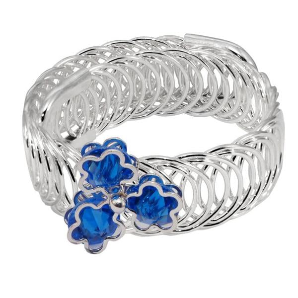 Urthn Silver Plated Blue Austrian Stone floral Adjustable kada - 1402107A