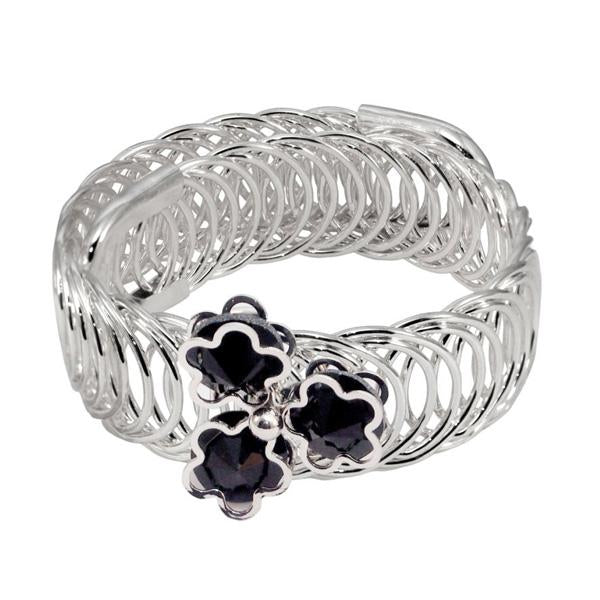 Urthn Silver Plated Black Austrian Stone floral Adjustable kada - 1402107B