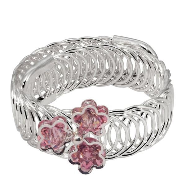 Urthn Silver Plated Pink Austrian Stone floral Adjustable kada - 1402107F