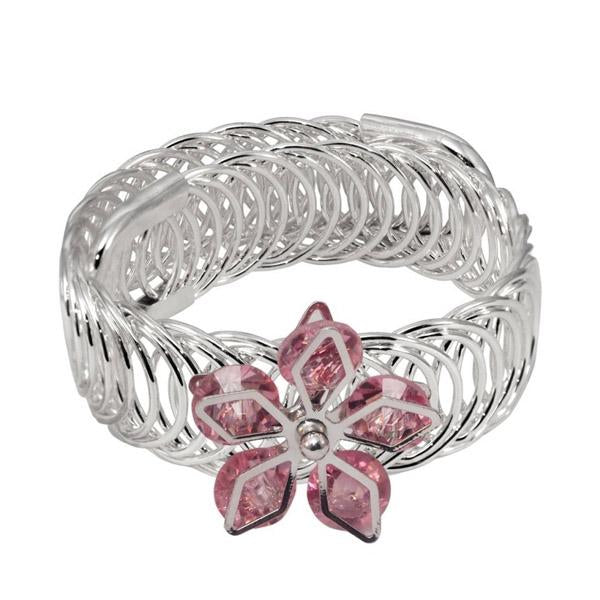 Urthn Pink Austrian Stone Silver Plated floral Adjustable kada - 1402110D