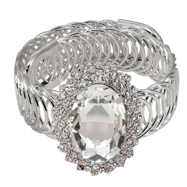 Urthn White Stone Silver Plated Adjustable kada - 1402114A