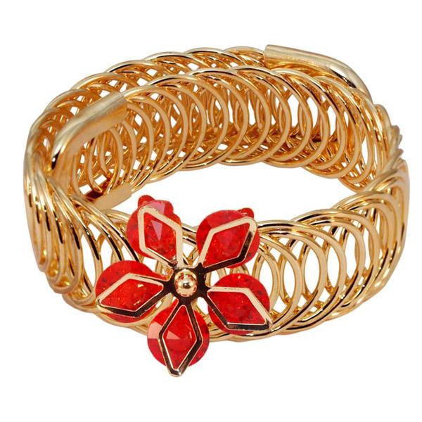 Urthn Gold Plated Red Austrian Stone Adjustable Kada - 1402102B