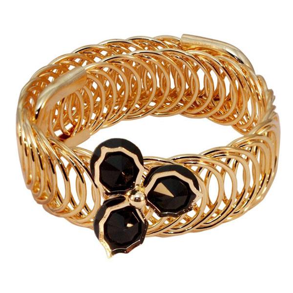 Urthn Gold Plated Black Austrian Stone Adjustable Kada - 1402104C