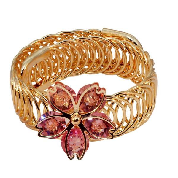 Urthn Pink Austrian Stone Gold Plated Floral Adjustable Kada - 1402105A