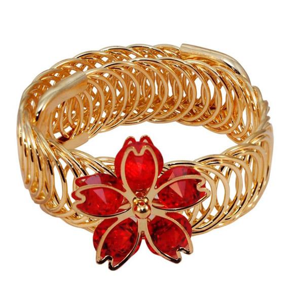 Urthn Red Austrian Stone Gold Plated Floral Adjustable Kada - 1402105B