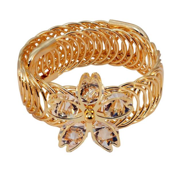 Urthn White Austrian Stone Gold Plated Floral Adjustable Kada - 1402105F