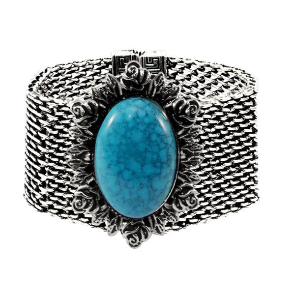 Urthn Rhodium Blue Turquoise Texture Stone Magnetic Bracelet - 1402401B
