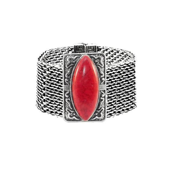 Urthn Turquoise Texture Stone Rhodium Magnetic Bracelet - 1402403A