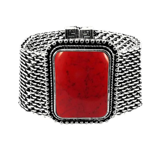 Urthn Turquoise Texture Stone Rhodium Magnetic Bracelet - 1402404A