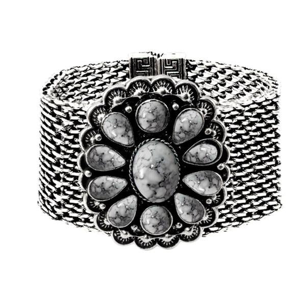Urthn Turquoise Texture Stone Rhodium Magnetic Bracelet - 1402406B